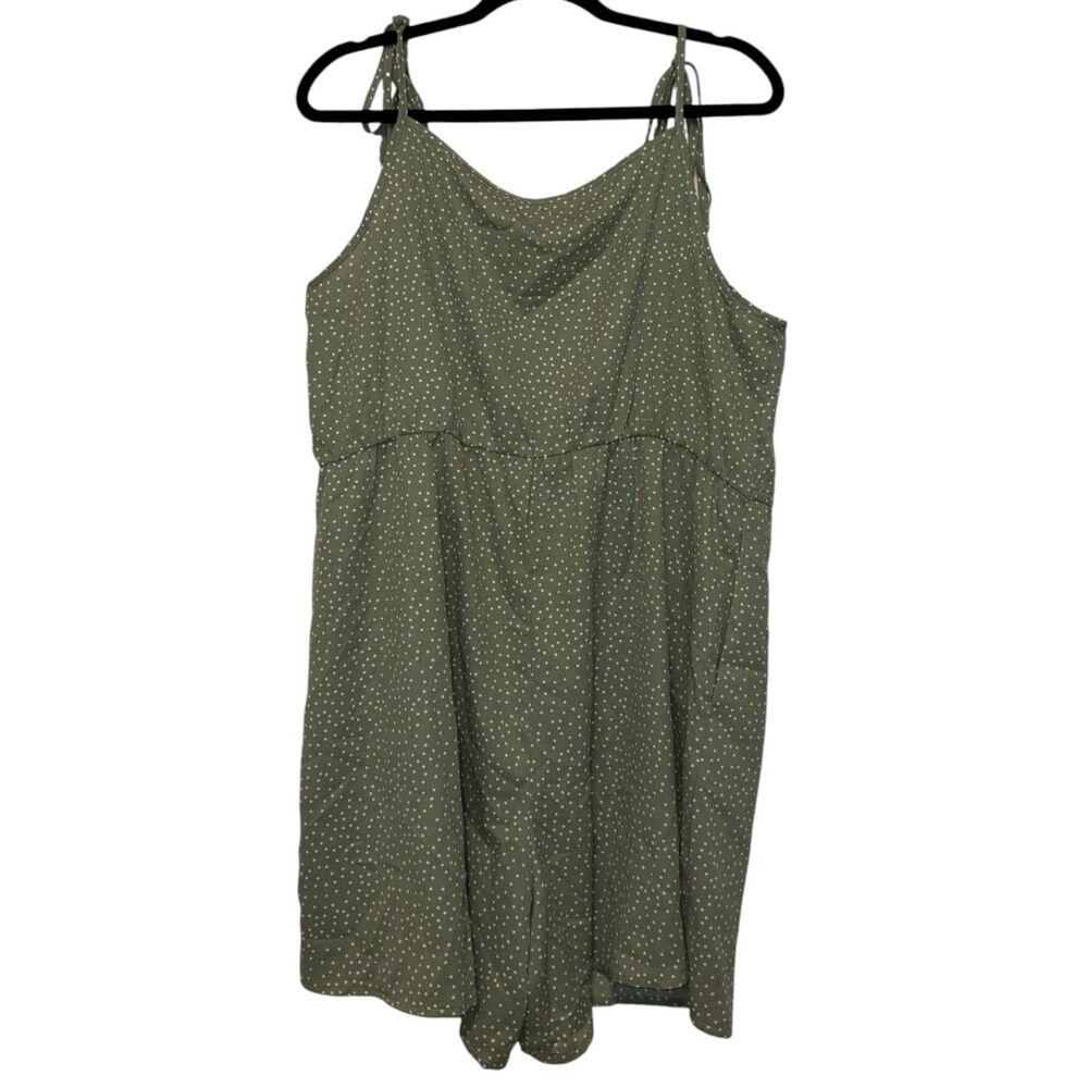 Agnes Orinda Sage Green Polka Dot Romper Women’s Size 2X Tie Strap Plus Size